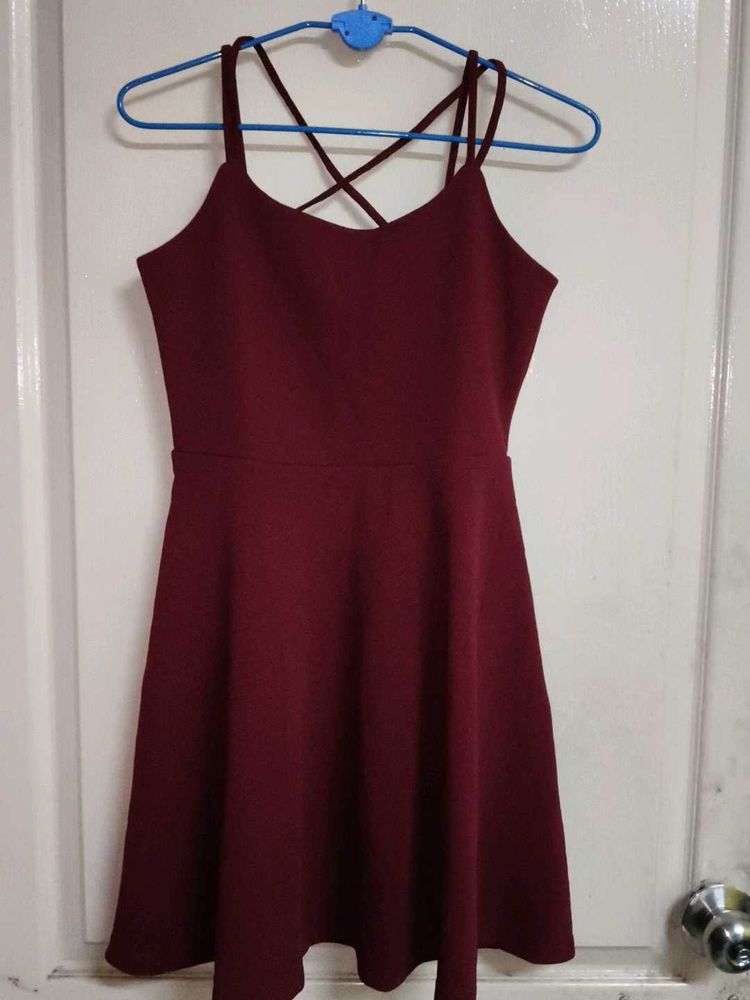 Maroon Spaghetti Strap Fit &amp; Flare Dress