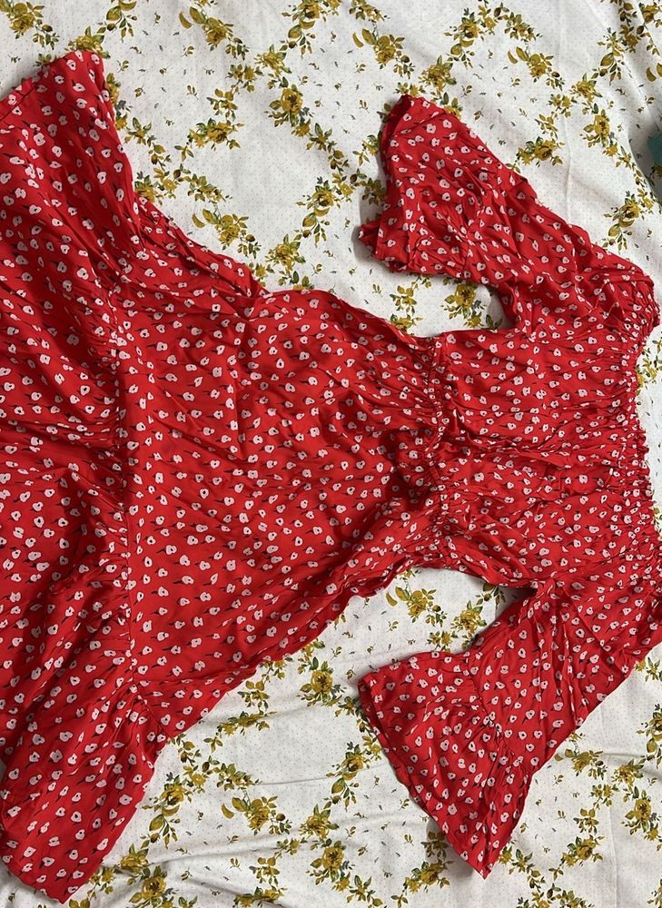 Red Floral Off-Shoulder Mini Dress