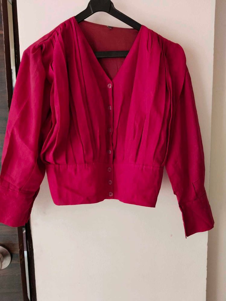 Chic Pink V-Neck Button-Up Blouse