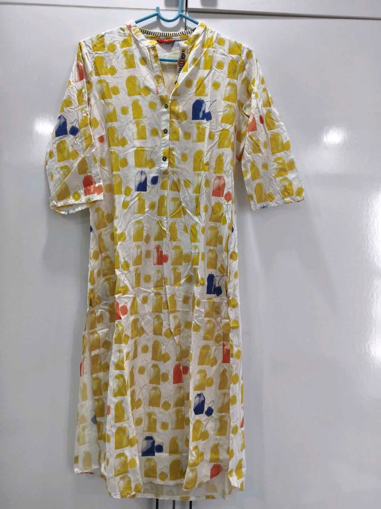W White Kurti with Yellow Print