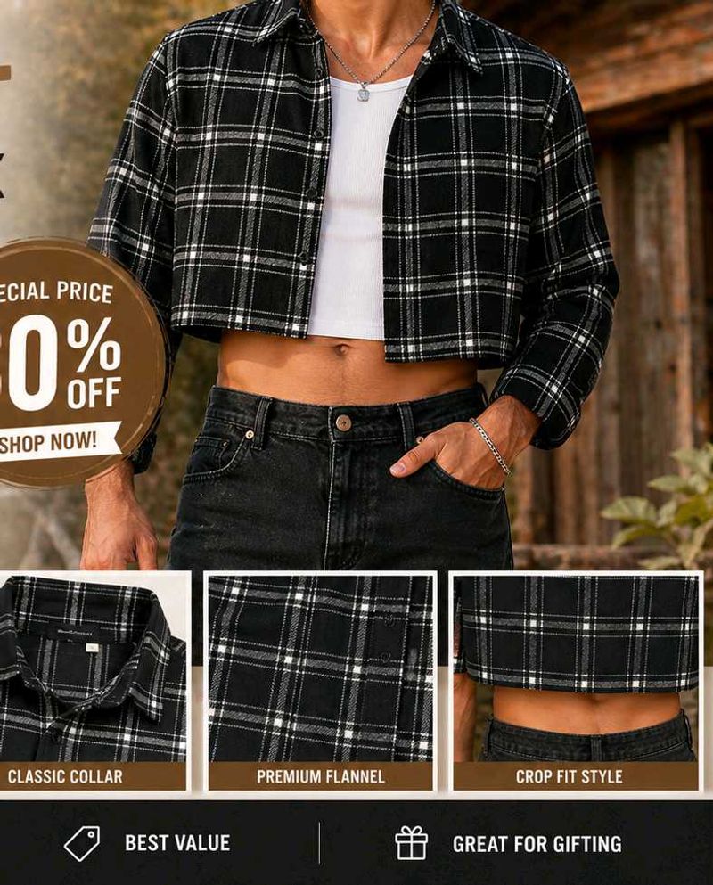 woMen's Cropped Plaid Flannel Shirt
