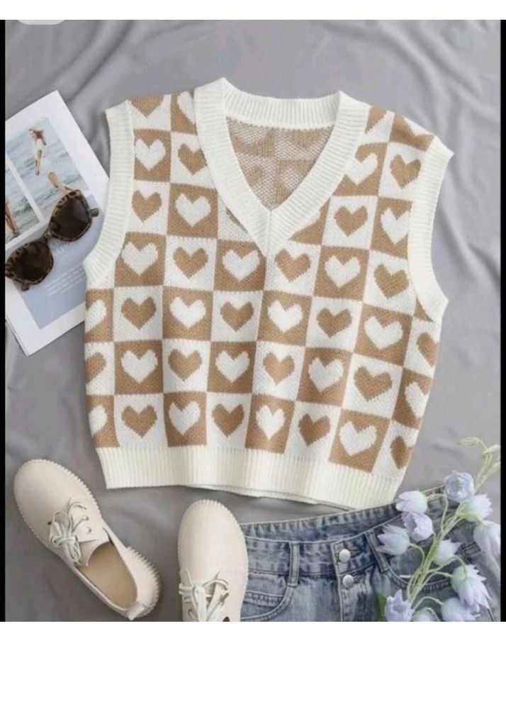 Cozy Heart Pattern Knit Vest