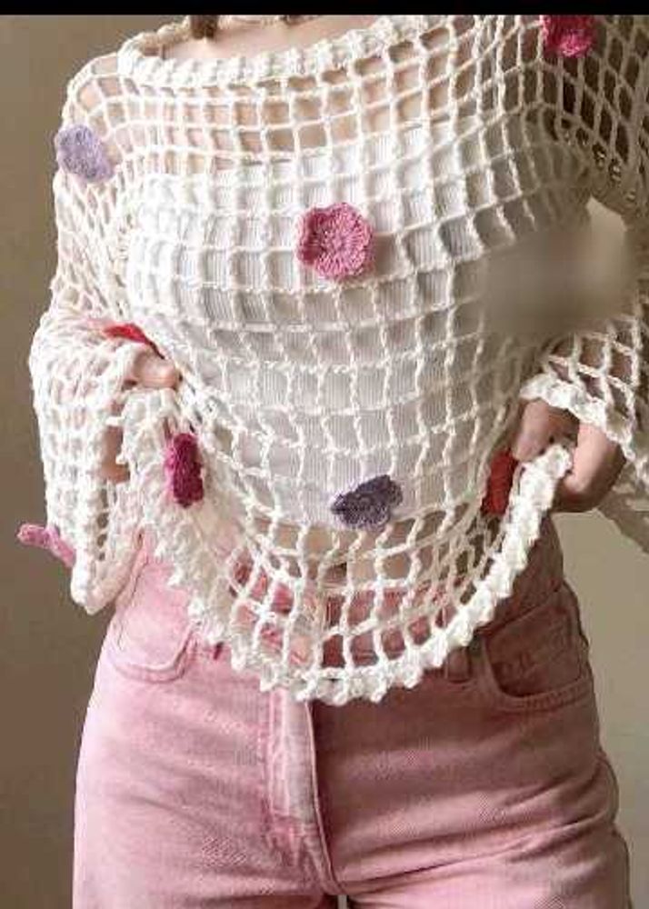 Crochet Flower Detail Mesh Top