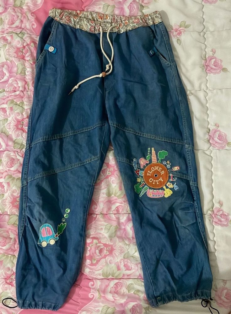 Unique Denim Pants with Fun Patches