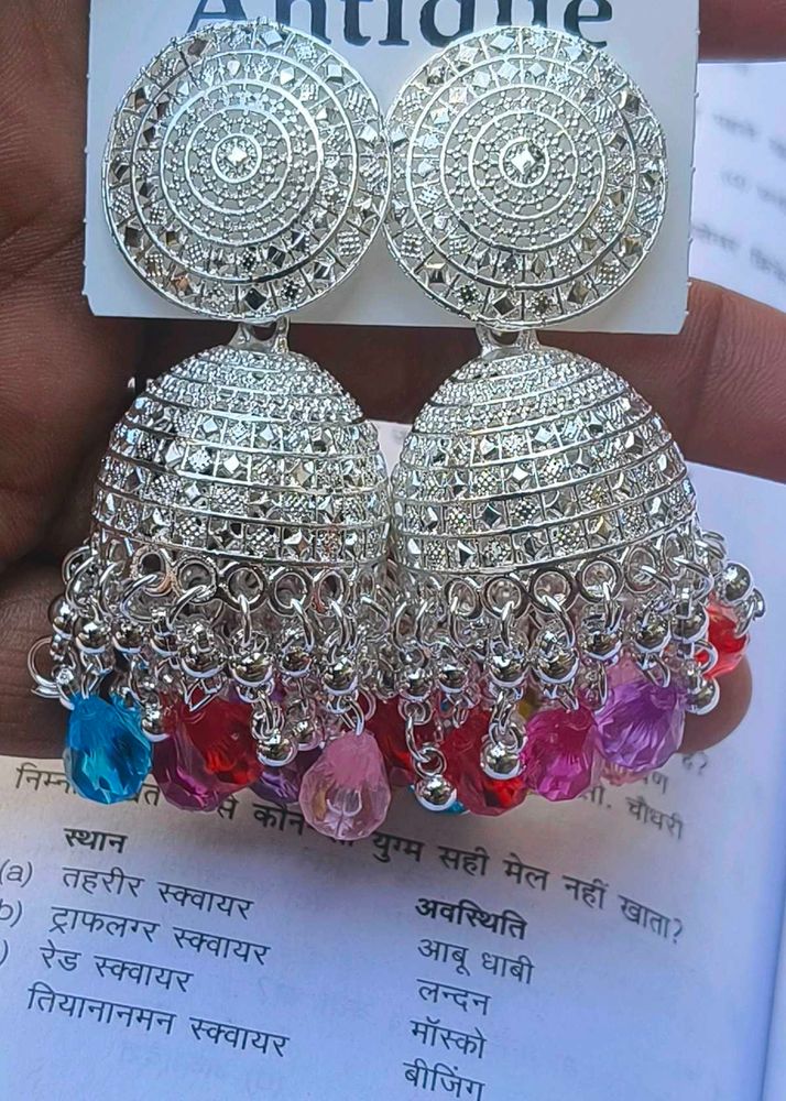 Silver And Multicolour Traditional Earrings