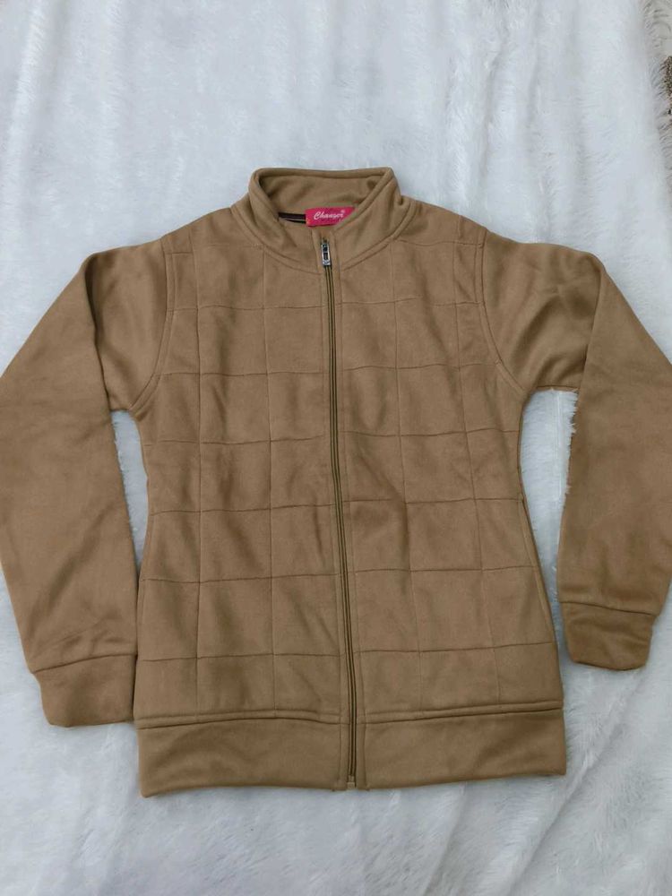 Quilted Suede-Like Zip-Up Jacket