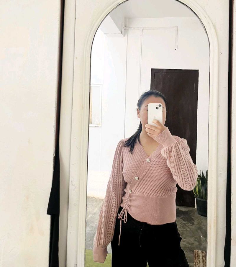 Pink Knitted Wrap Top