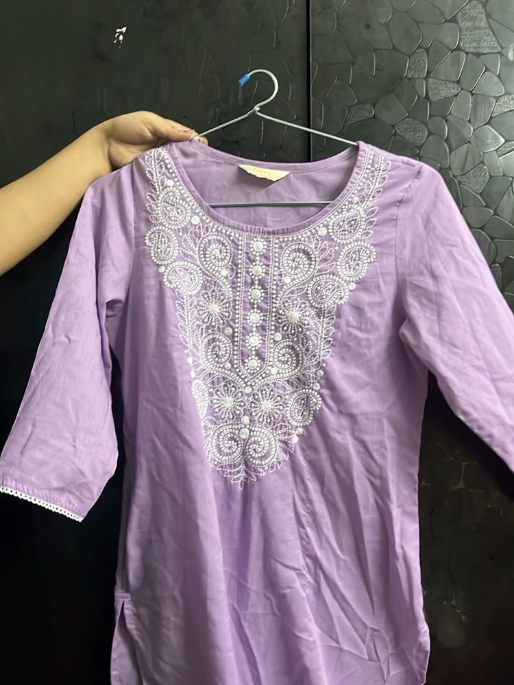 Purple Embroidered Kurta