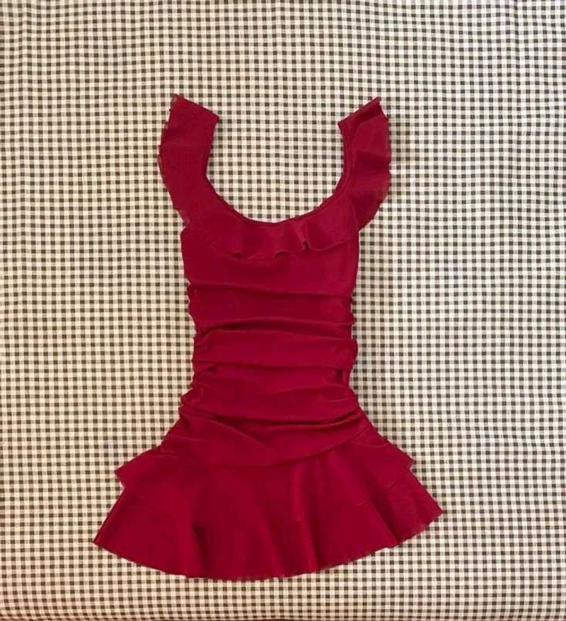 y2k Chic Red Ruched Mini Dress