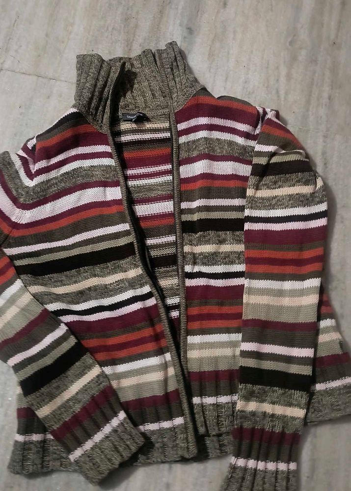 Striped Zip-Up Sweater