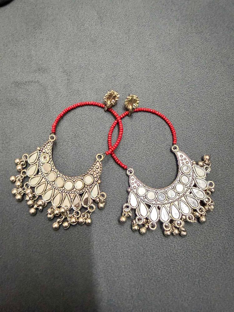Mirror &amp; Bead Hoop Earrings