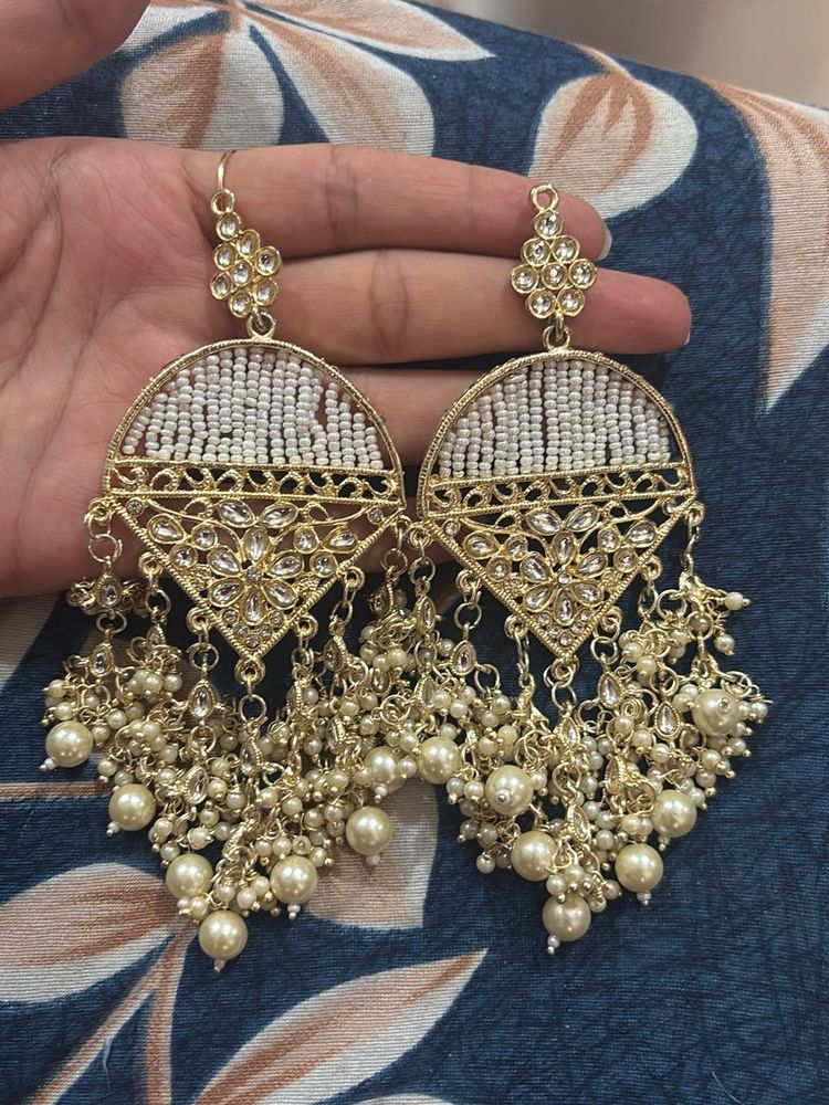 Stunning Pearl &amp; Kundan Dangler Earrings