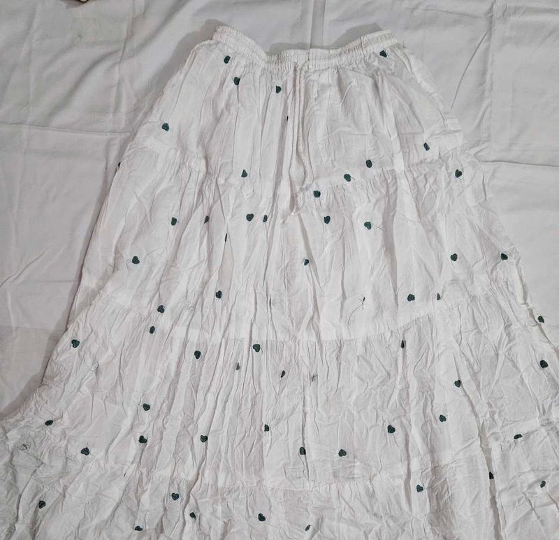 White Tiered Skirt with Heart Print