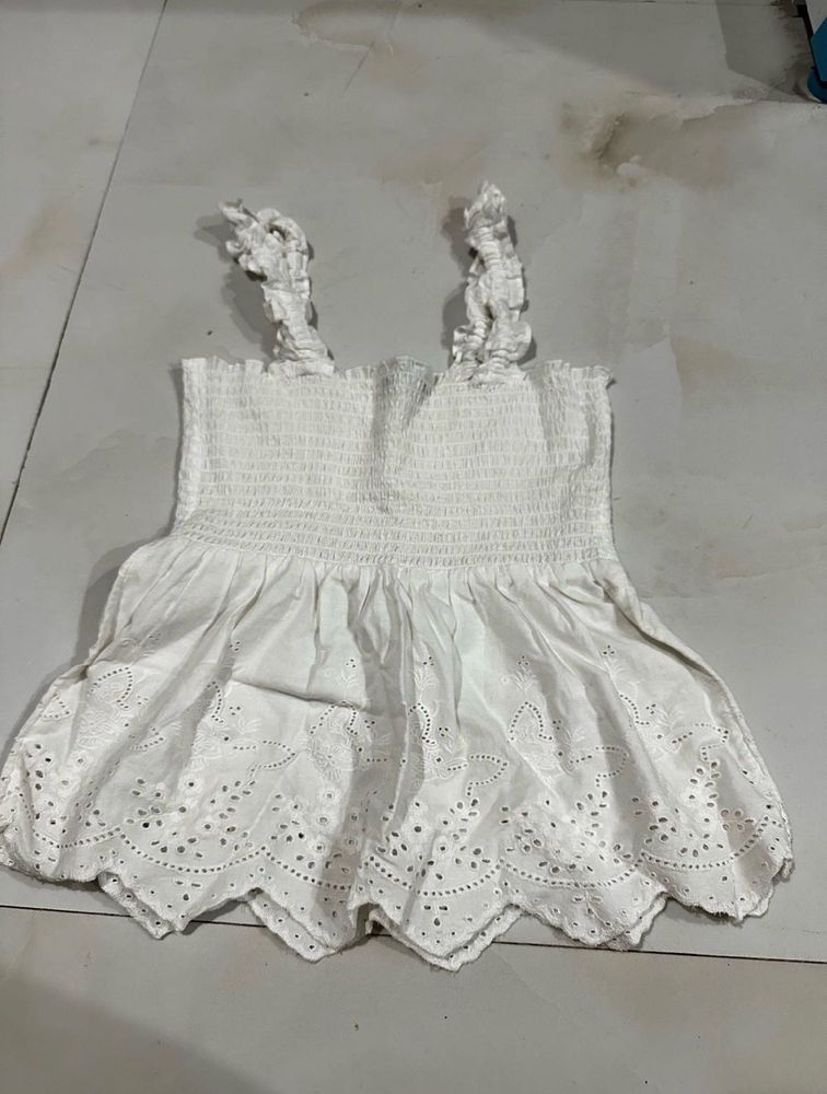 White Smocked Eyelet Tank Top