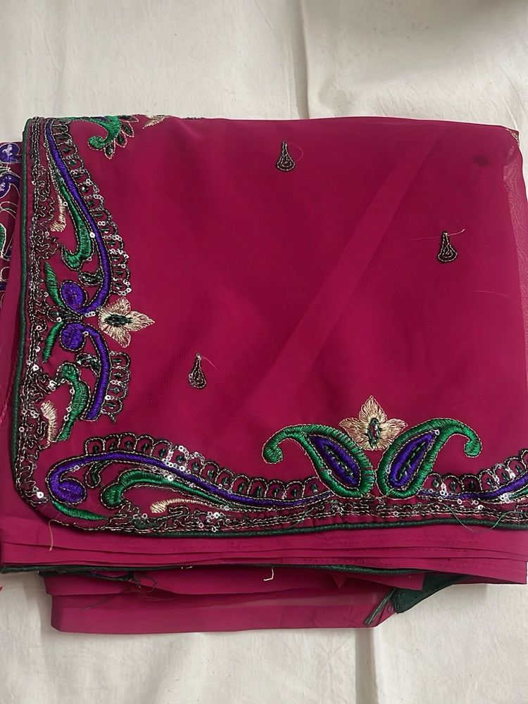Embroidered Pink Saree with Sequins