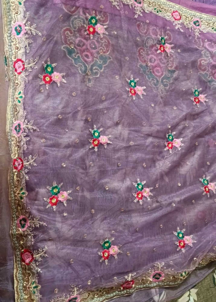 Embroidered Lavender saree with Floral