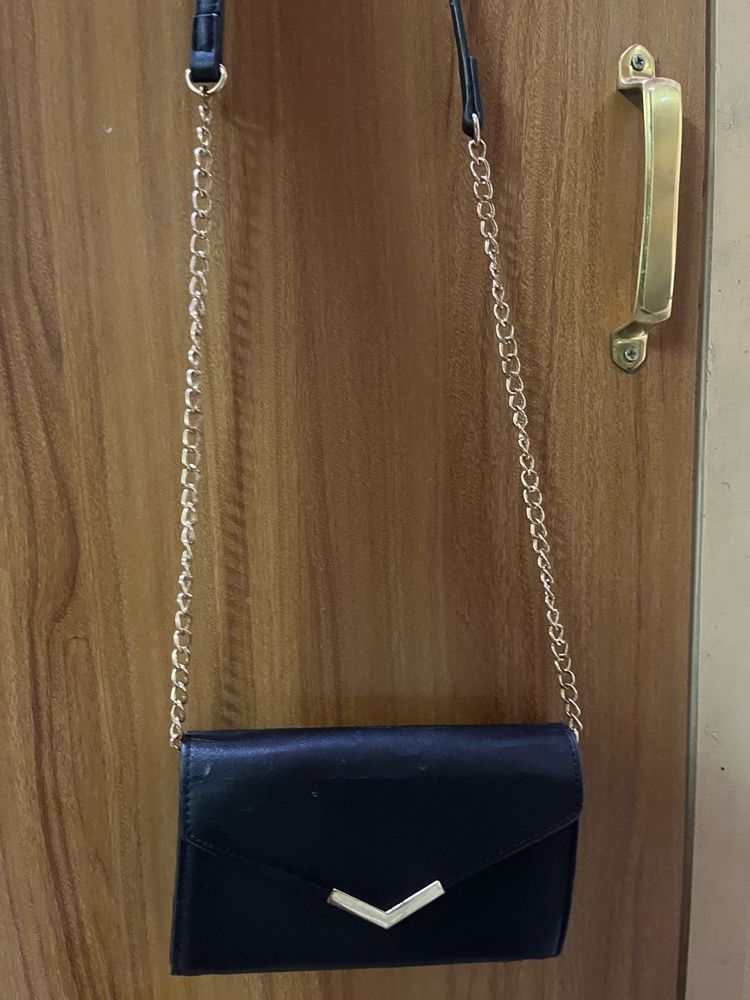 Chic Black Clutch with Gold Chain