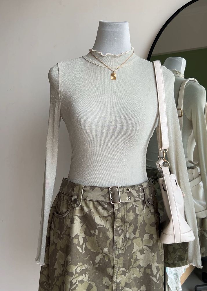 SHEIN Shimmer Mock Neck Top