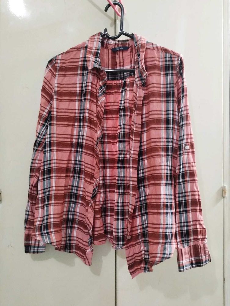 Pink Plaid Long Sleeve Shirt