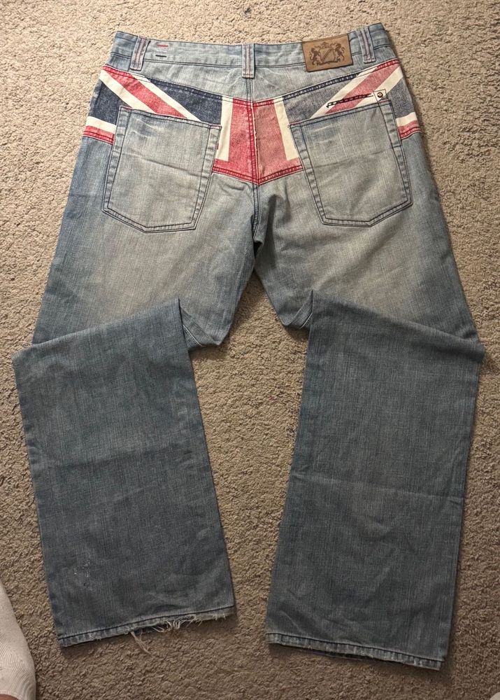 Vintage Union Jack Graphic baggy-Fit Denim Jeans