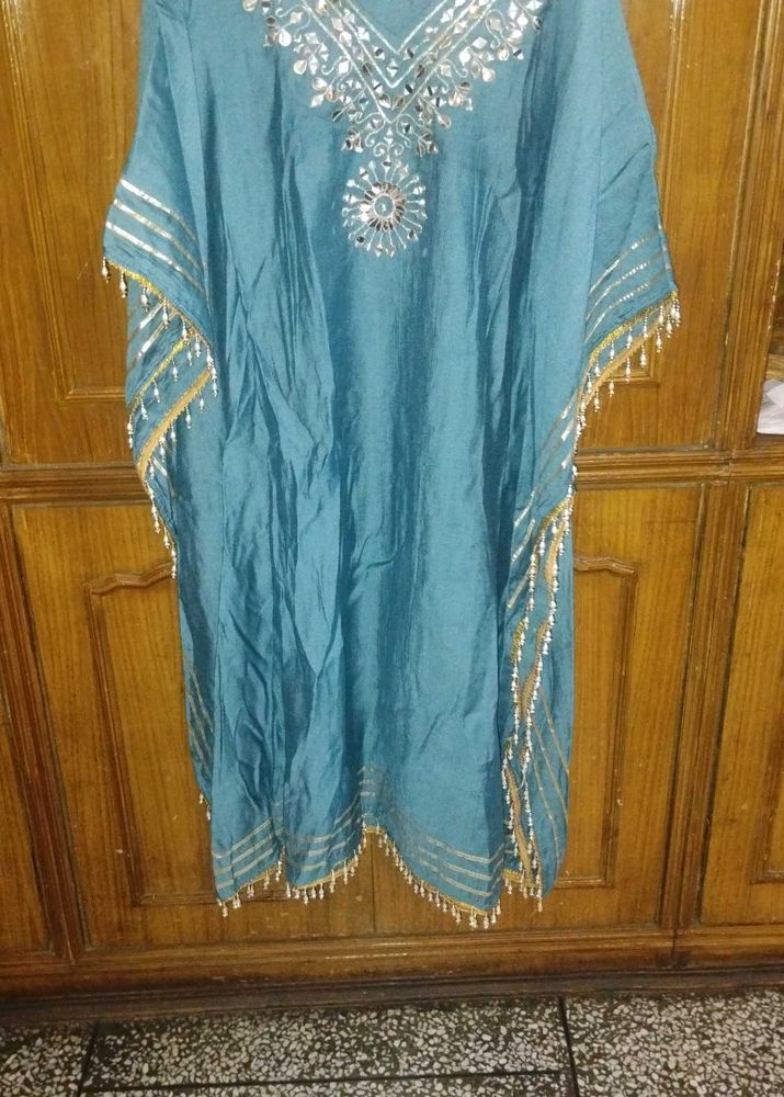 Stunning Teal Kaftan with Mirror Work