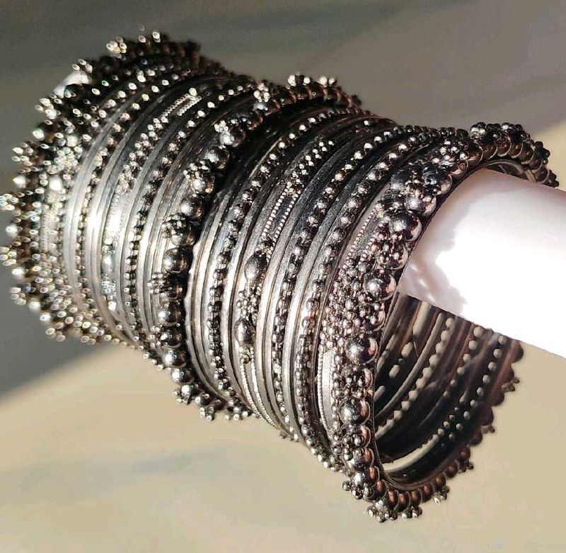 Oxidized Silver Bangle Set