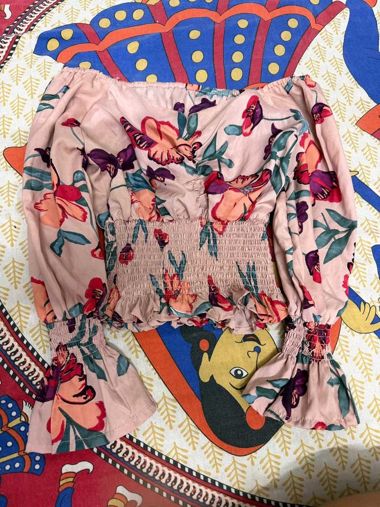 Floral Off-Shoulder Smocked Top