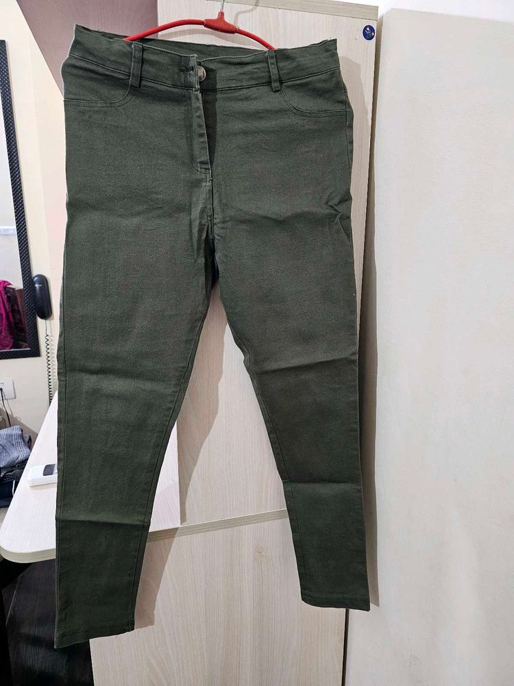 Olive Green Slim Fit Pants mid waist