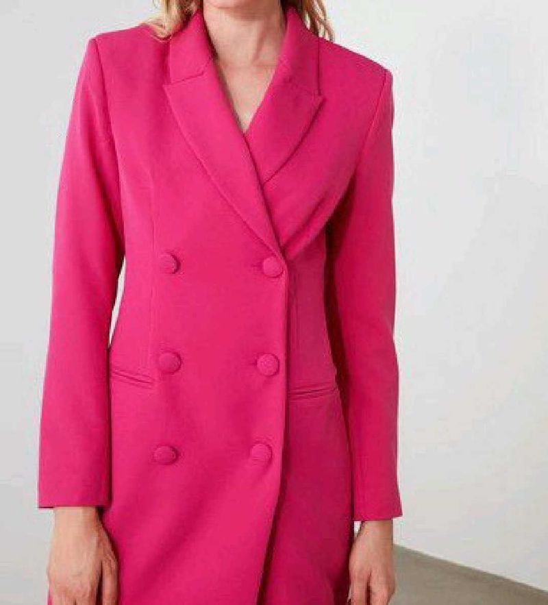 Hot Pink Double-Breasted Blazer Dress