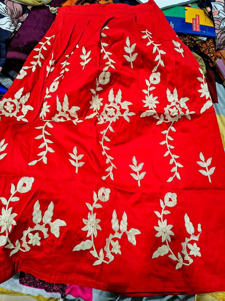Red embroidered skirt