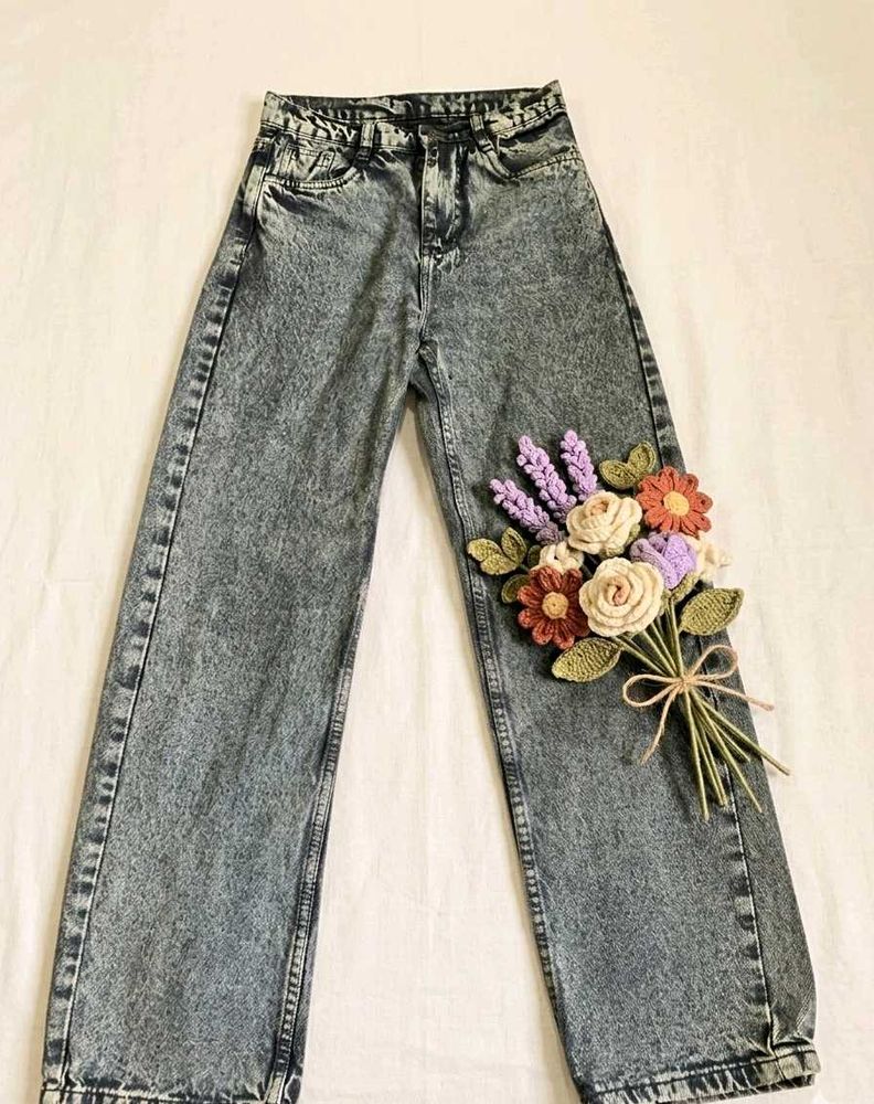 Denim Jeans with Floral Applique