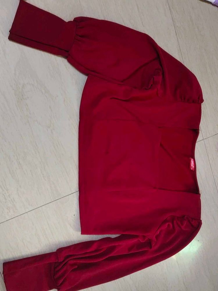 Stylish Red Top with Puff Sleeves