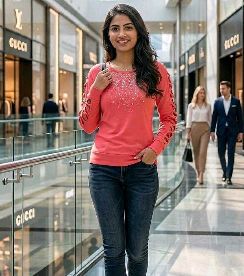 Coral Embellished Cut-out Sleeve Top