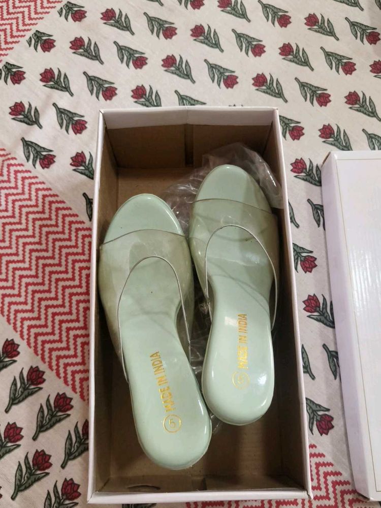 Mint Green Clear Strap Flats