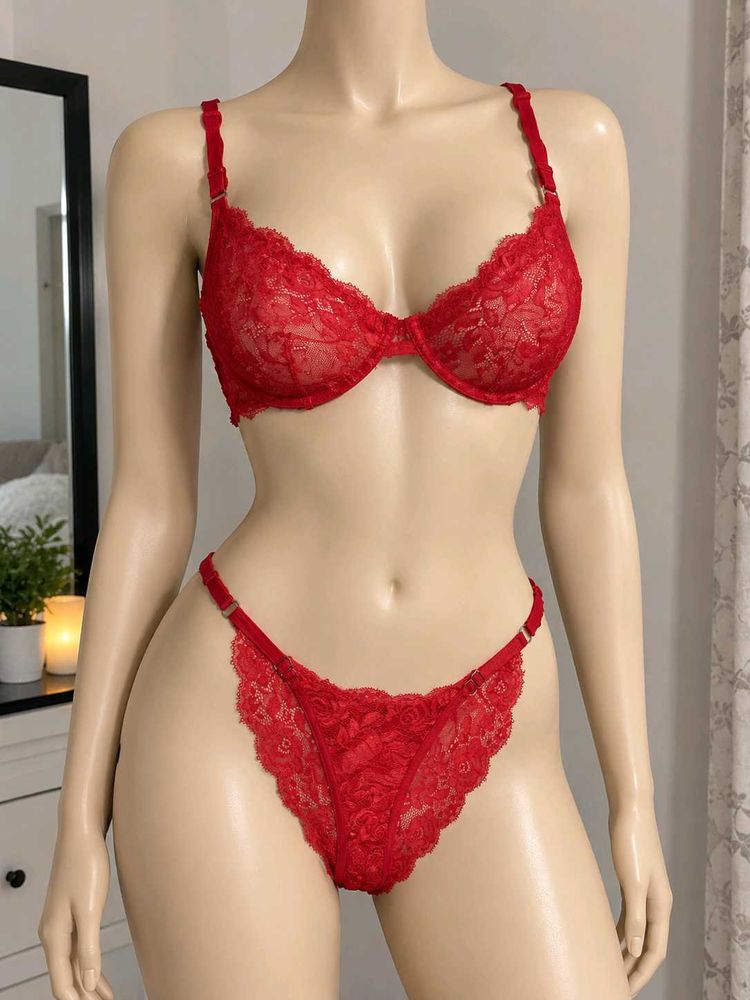 Red Lace Bra and Panty Set