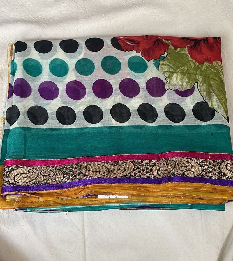 Vibrant Polka Dot Floral Saree