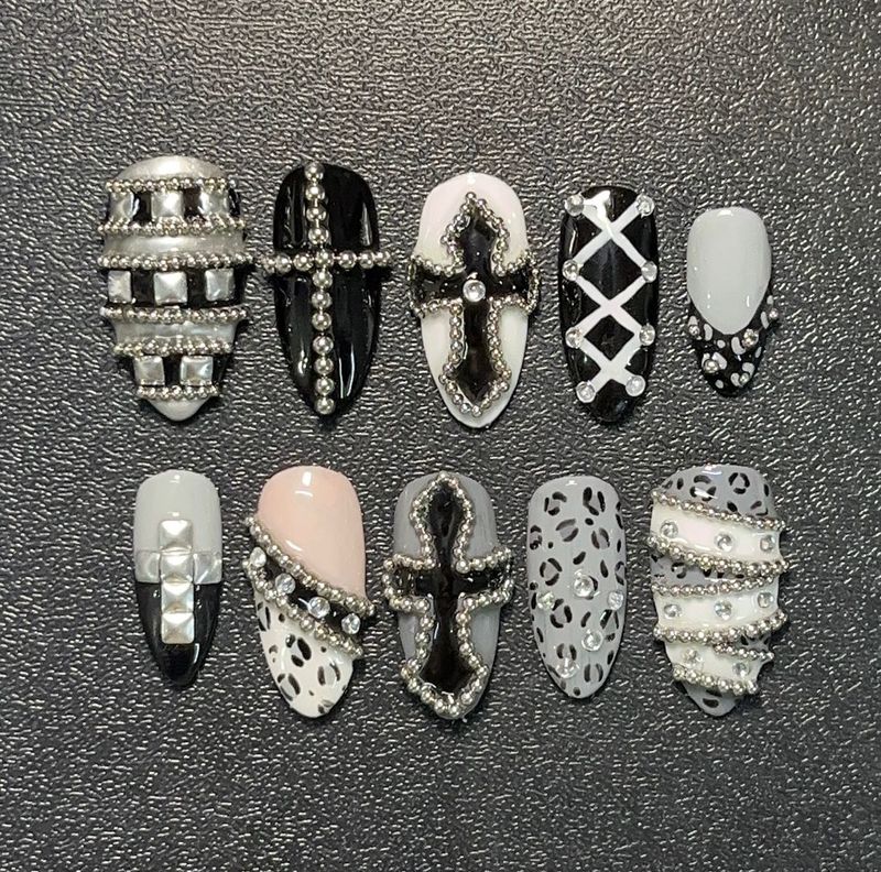 Gothic Cross &amp; Studded Press-On Nails
