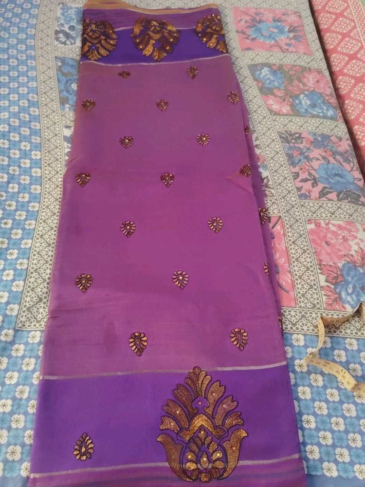 Elegant Purple Embroidered Saree