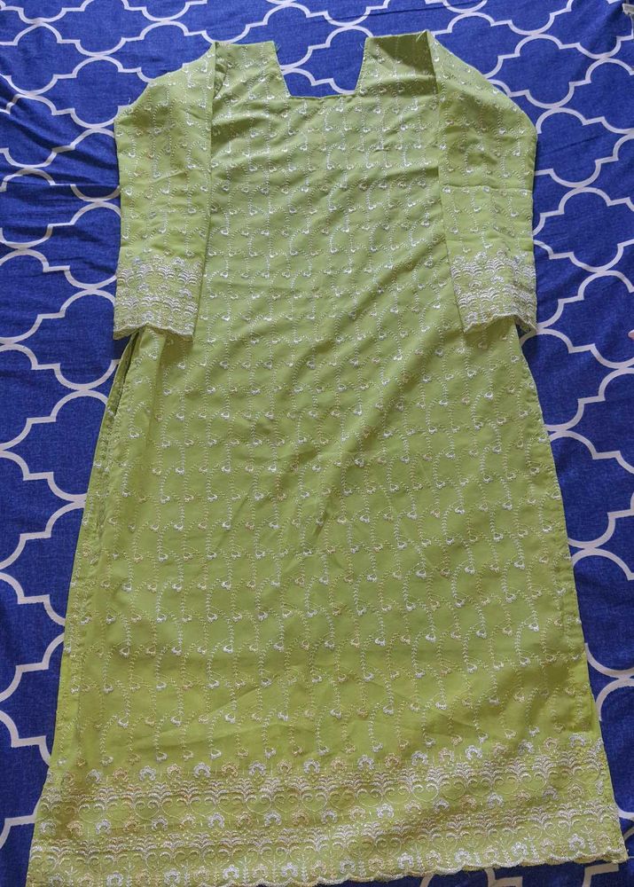 Lime Green Embroidered Kurti