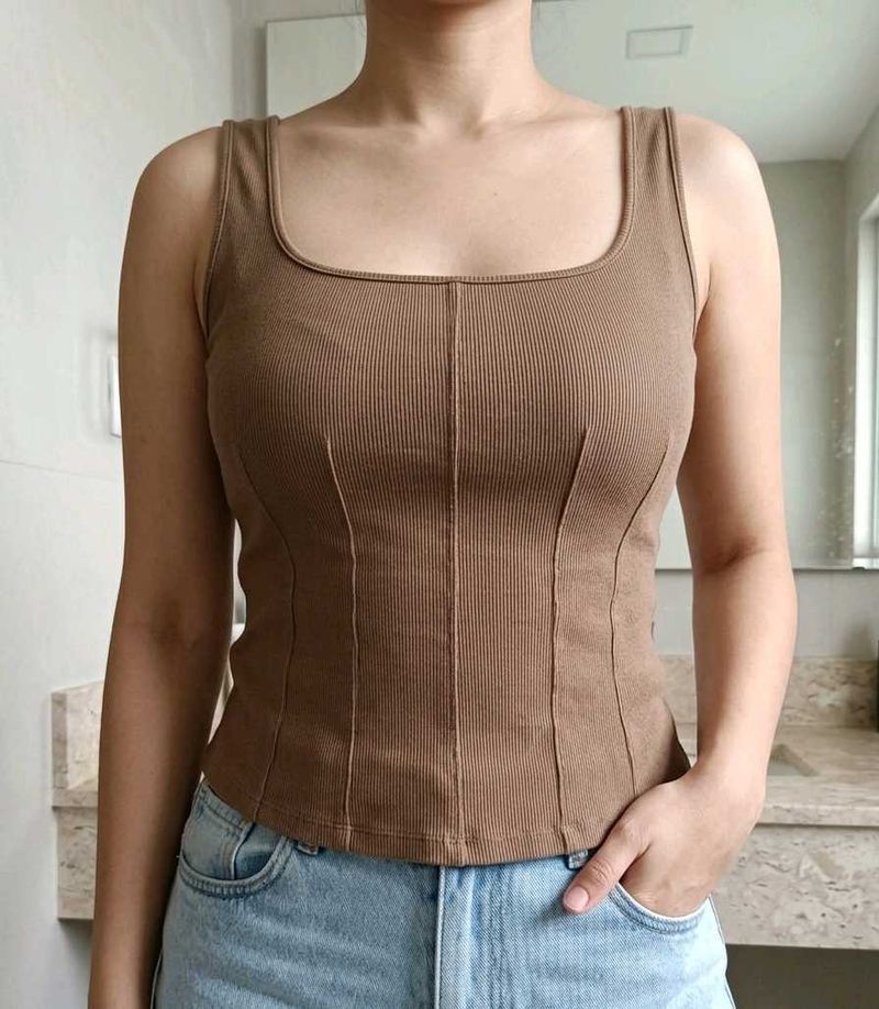 Ribbed Square Neck Tank Top