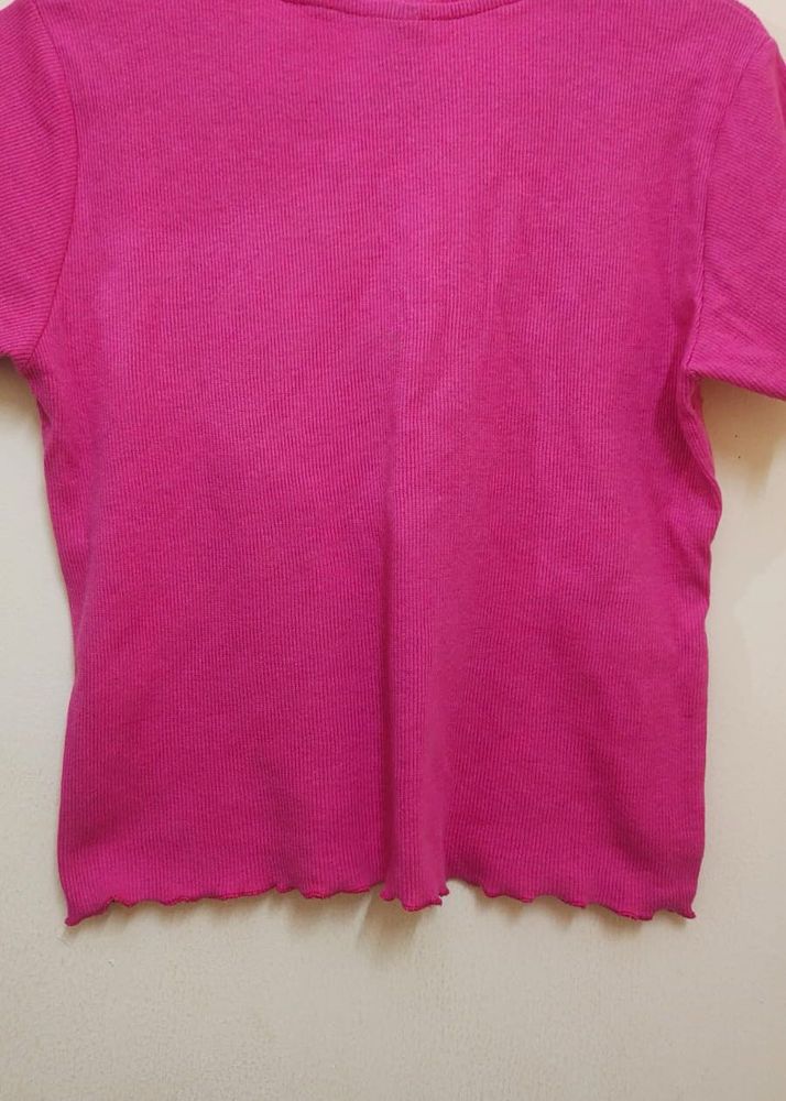 Hot Pink Ribbed Lettuce Hem Top