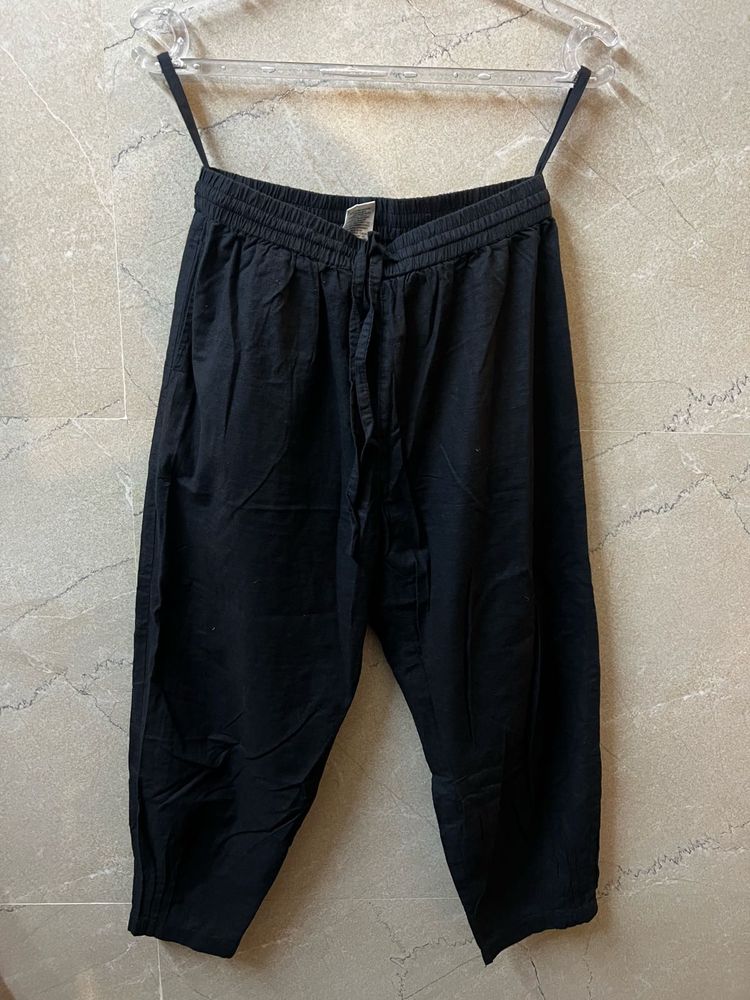 Black Cotton Casual Pants