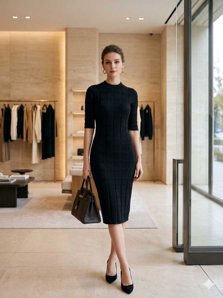 Chic Black Knit Midi Dress