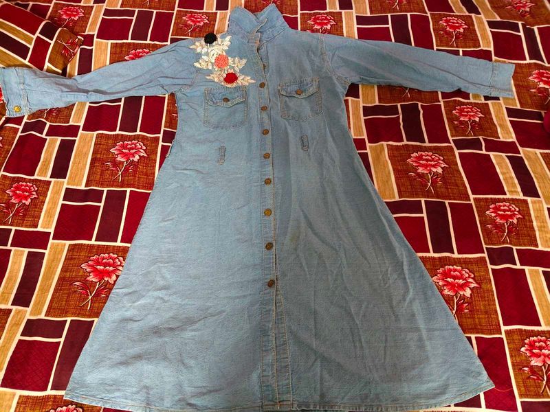 Embroidered Denim Maxi Dress