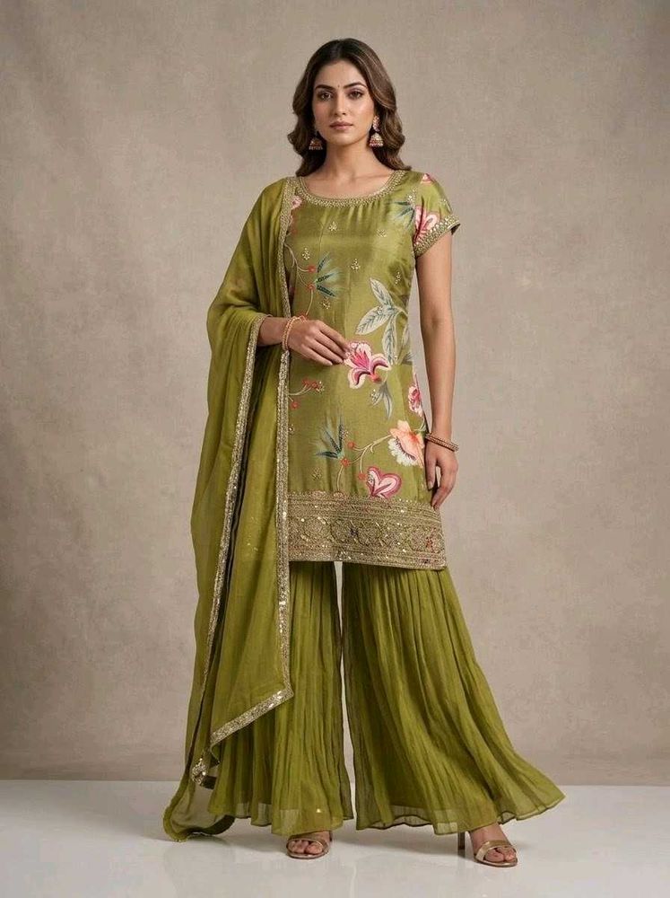 Olive Green Kurta Sarara Set 🥳Diwali sale