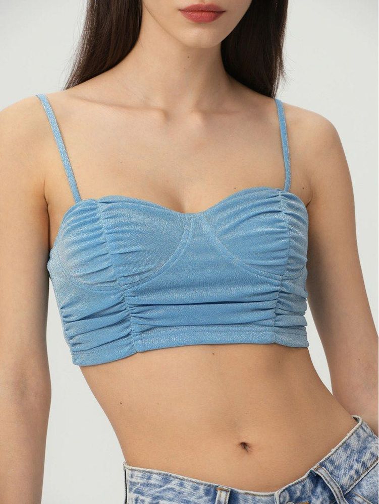 Sparkly Blue Ruched Crop Top