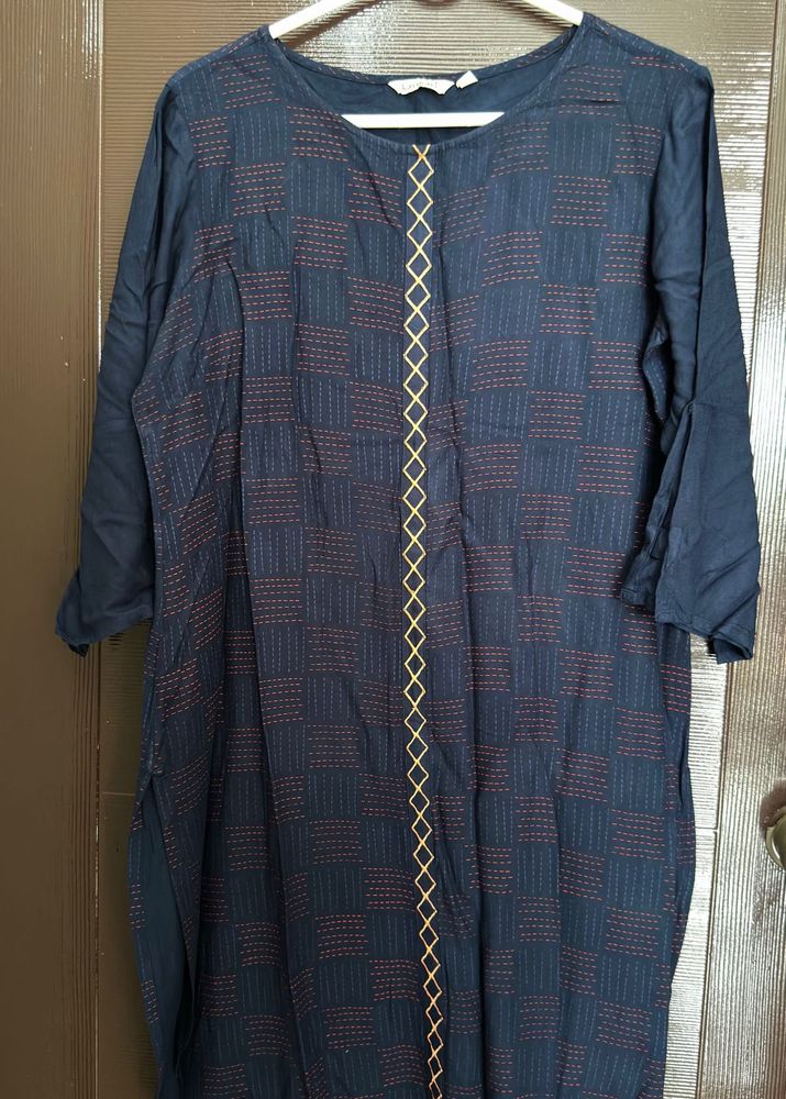 Navy Blue Printed Kurta