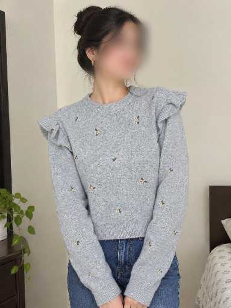 Zara Light Blue Embroidered Sweater