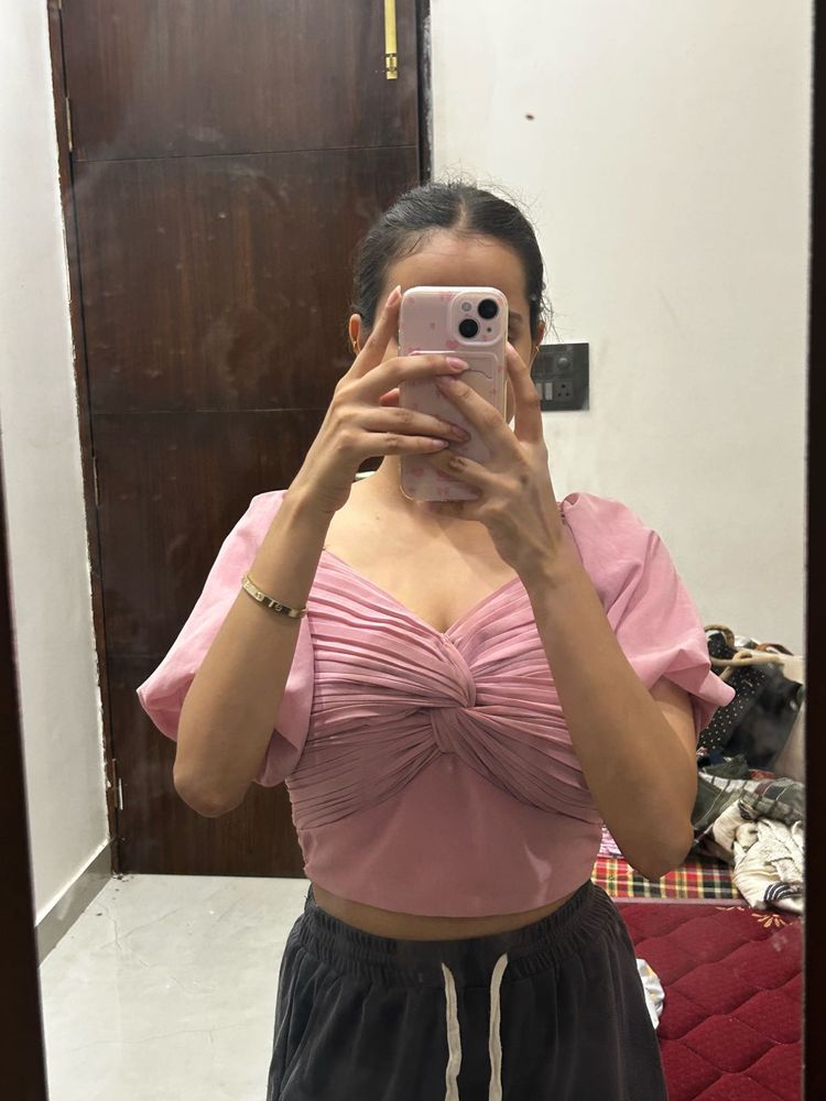 Chic Pink Twist Front Crop Top