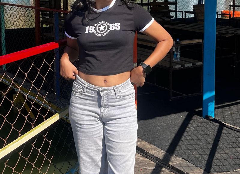 Westside Black Crop Top with White Trim